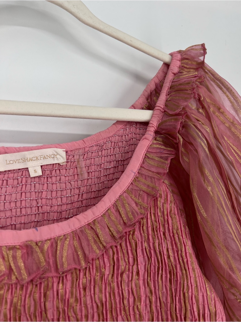 LoveShackFancy Violet Pink Silk Coquette Smocked Bow Puff Sleeve Mini Dress S - Picture 7 of 13